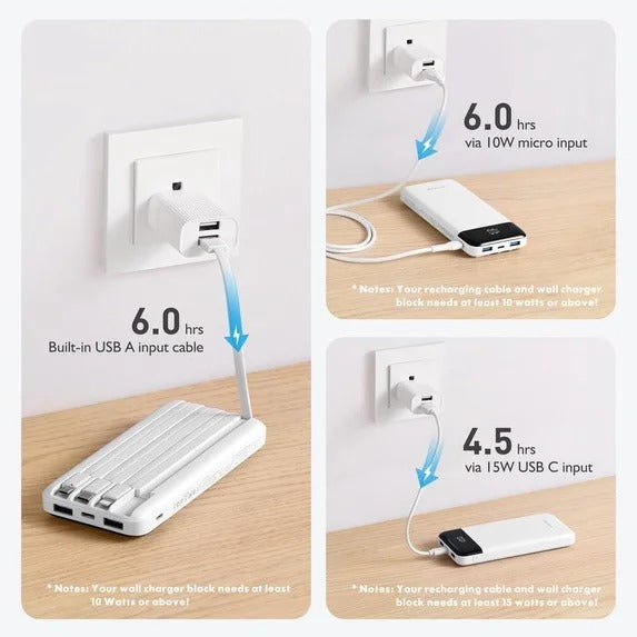 Charmast 10000mAh Built In Cables Power Bank